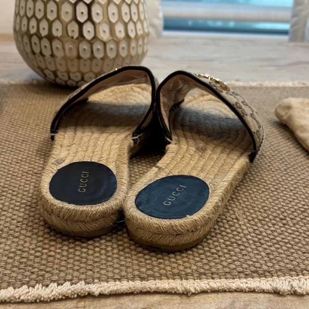 Gucci Tan Monogram Slide Sandals - Picture 3 of 5